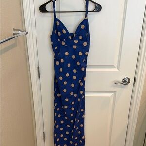 Zara Blue Maxi Dress with Tan Polka Dots